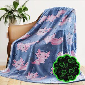 Glow in the Dark Axolotl Blanket Pink Soft Cozy Throw for Girls Teens 50x60